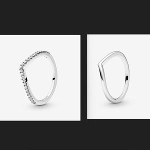 Pandora Sparkling Wishbone Ring & Polished Wishbone Ring SET